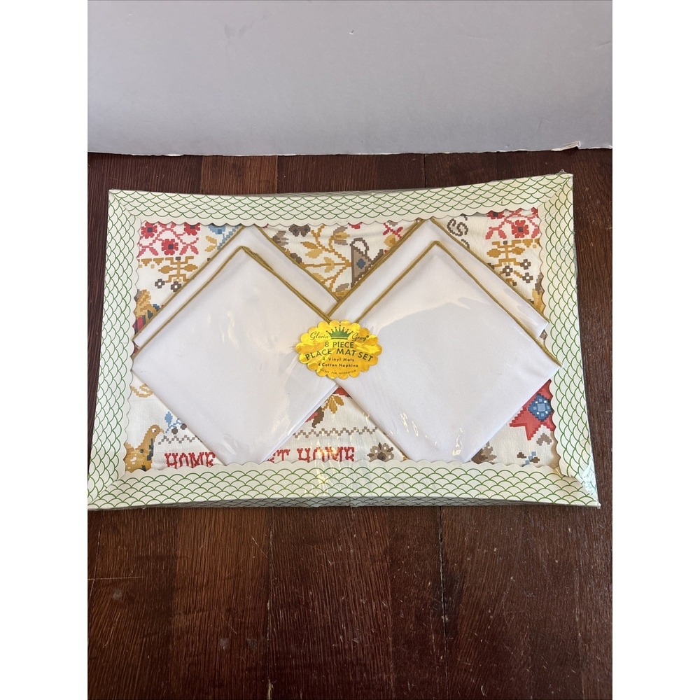 Vintage Glory Gray‎ 8 Pc Place Mat Set Home Sweet Home Farmhouse